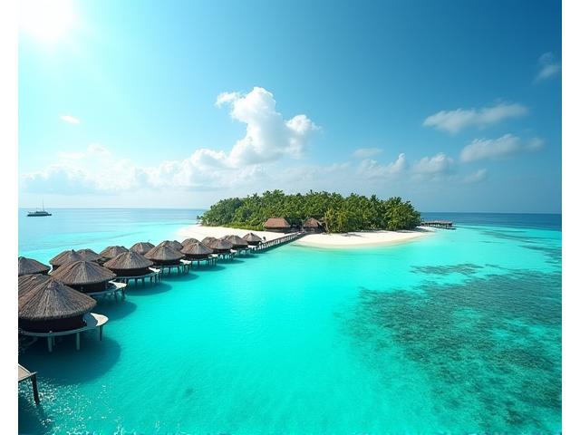 Bungalows sur pilotis au-dessus d'une eau turquoise aux Maldives