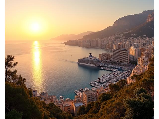 Une vue panoramique sur les toits de Monte-Carlo, le casino et le port avec des yachts de luxe, rappelant une scène de James Bond.
