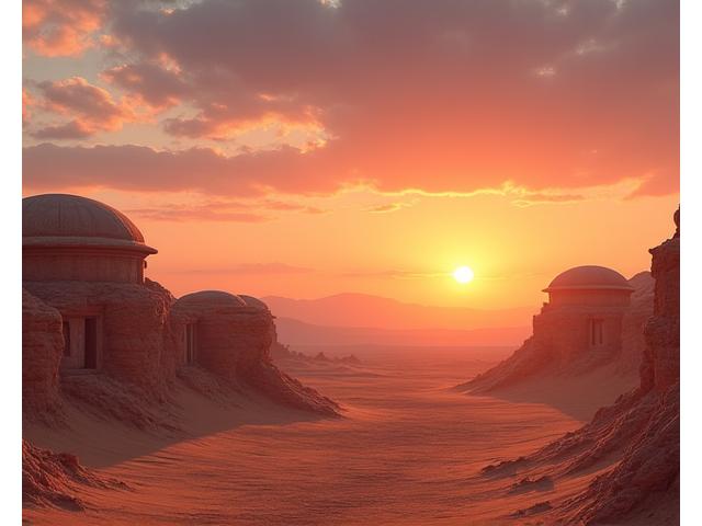 Paysage désertique de la Tunisie avec des habitations troglodytes et des dômes emblématiques de Tatooine.