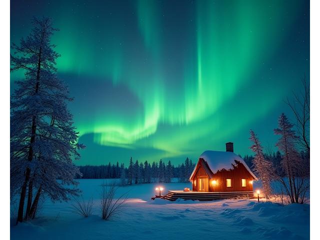 Aurores boréales éclairant un paysage enneigé en Scandinavie