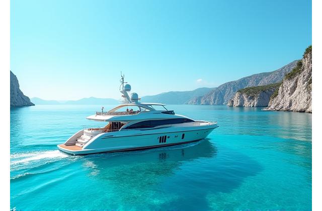 Photo d'un yacht de luxe naviguant dans les eaux claires des Cyclades grecques